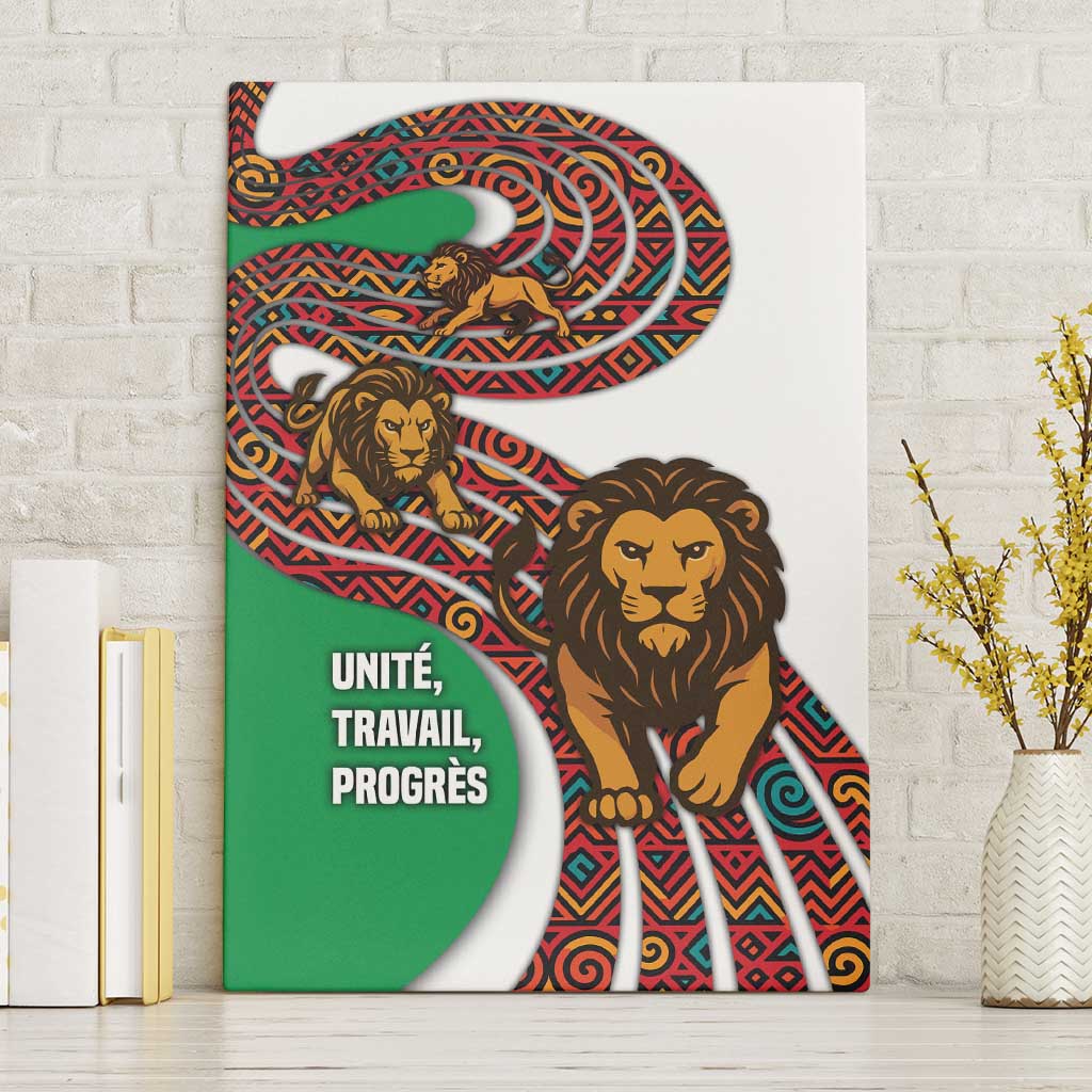 Burundi Lion Tribal Pattern Canvas Wall Art with National Motto Unité Travail Progrès