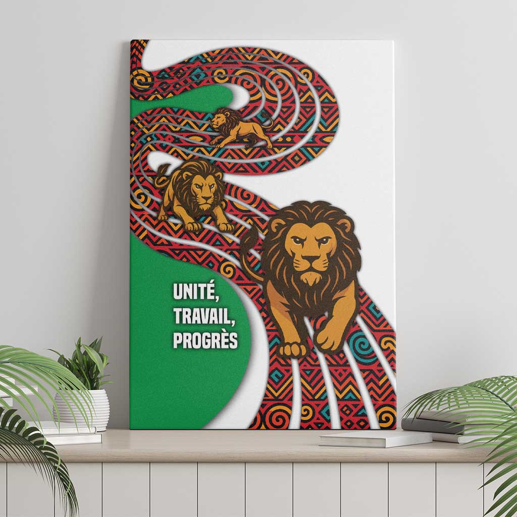 Burundi Lion Tribal Pattern Canvas Wall Art with National Motto Unité Travail Progrès