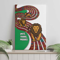 Burundi Lion Tribal Pattern Canvas Wall Art with National Motto Unité Travail Progrès
