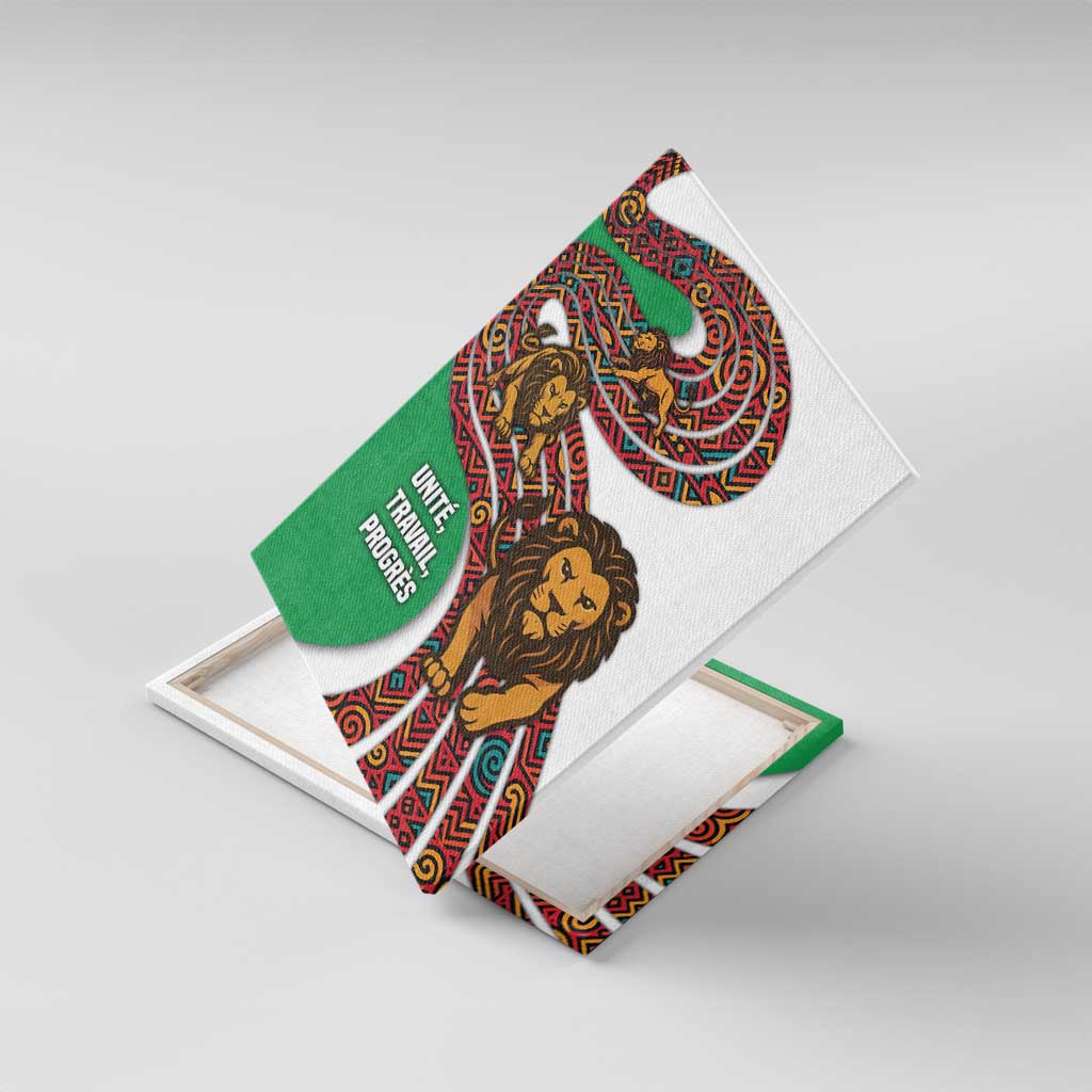 Burundi Lion Tribal Pattern Canvas Wall Art with National Motto Unité Travail Progrès