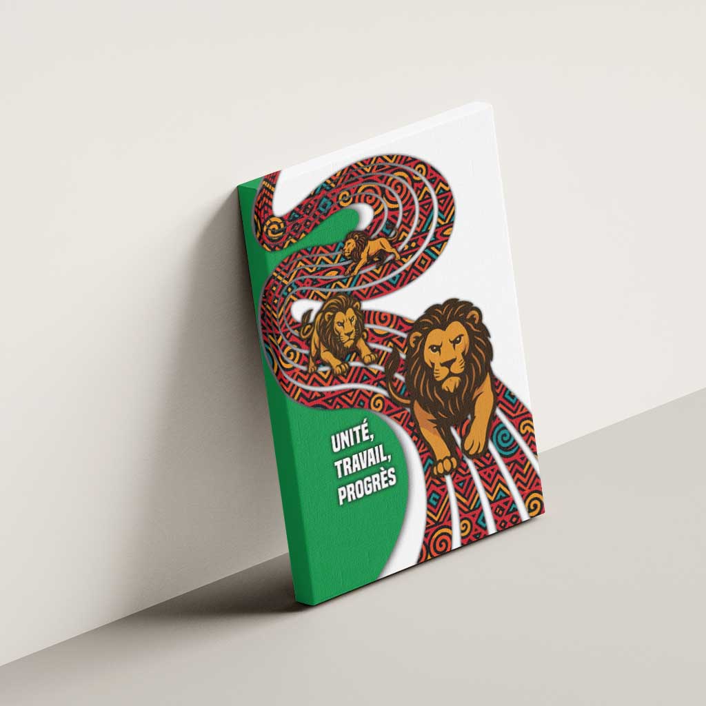 Burundi Lion Tribal Pattern Canvas Wall Art with National Motto Unité Travail Progrès