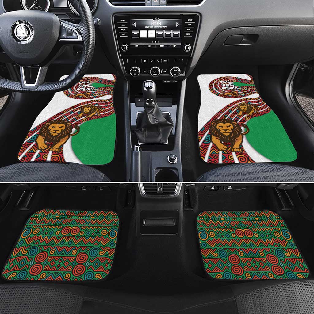 Burundi Lion Tribal Pattern Car Mats with National Motto Unité Travail Progrès