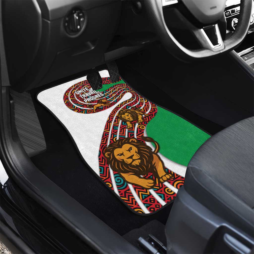 Burundi Lion Tribal Pattern Car Mats with National Motto Unité Travail Progrès