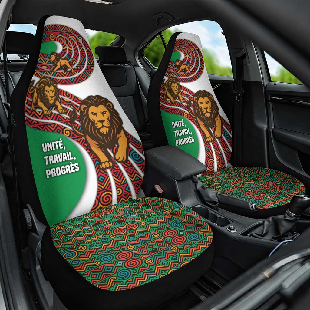 Burundi Lion Tribal Pattern Car Seat Cover with National Motto Unité Travail Progrès