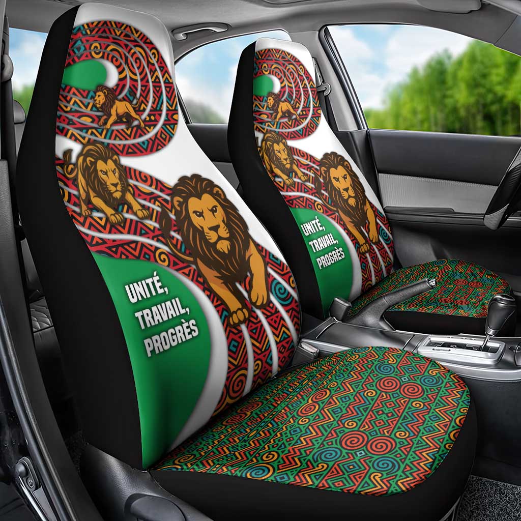 Burundi Lion Tribal Pattern Car Seat Cover with National Motto Unité Travail Progrès