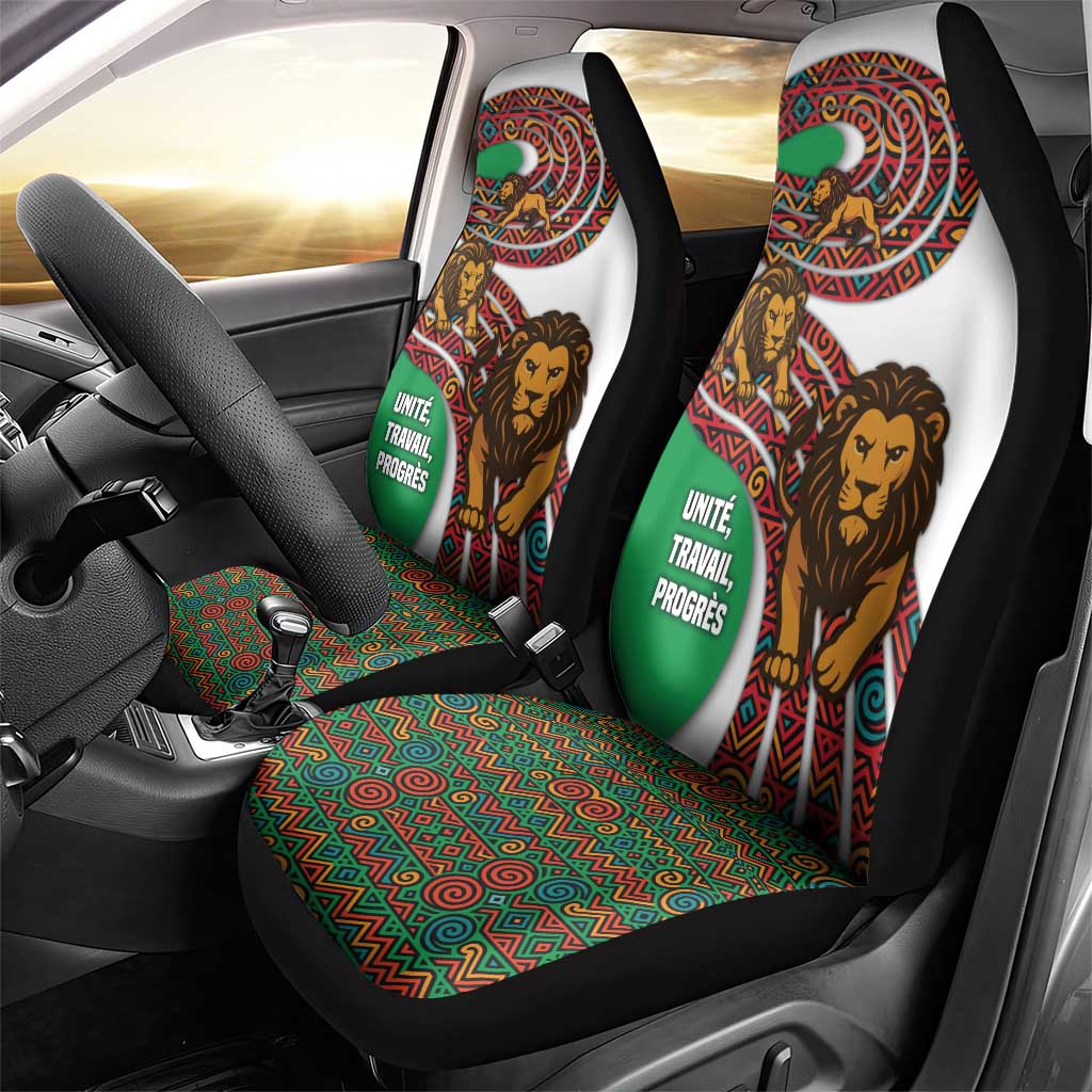 Burundi Lion Tribal Pattern Car Seat Cover with National Motto Unité Travail Progrès