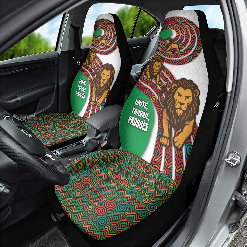 Burundi Lion Tribal Pattern Car Seat Cover with National Motto Unité Travail Progrès