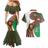 Burundi Lion Tribal Pattern Couples Matching Mermaid Dress and Hawaiian Shirt with National Motto Unité Travail Progrès