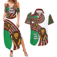 Burundi Lion Tribal Pattern Couples Matching Summer Maxi Dress and Hawaiian Shirt with National Motto Unité Travail Progrès