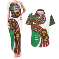 Burundi Lion Tribal Pattern Couples Matching Tank Maxi Dress and Hawaiian Shirt with National Motto Unité Travail Progrès