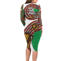 Burundi Lion Tribal Pattern Family Matching Long Sleeve Bodycon Dress and Hawaiian Shirt with National Motto Unité Travail Progrès
