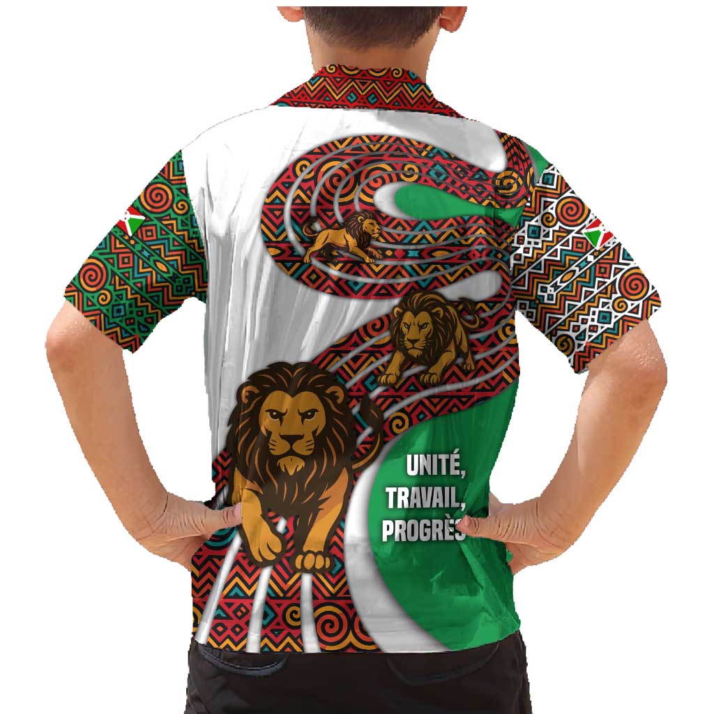 Burundi Lion Tribal Pattern Family Matching Mermaid Dress and Hawaiian Shirt with National Motto Unité Travail Progrès