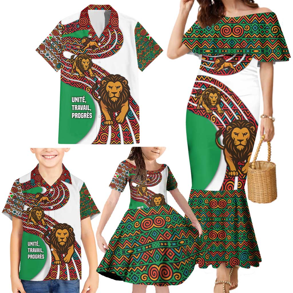 Burundi Lion Tribal Pattern Family Matching Mermaid Dress and Hawaiian Shirt with National Motto Unité Travail Progrès