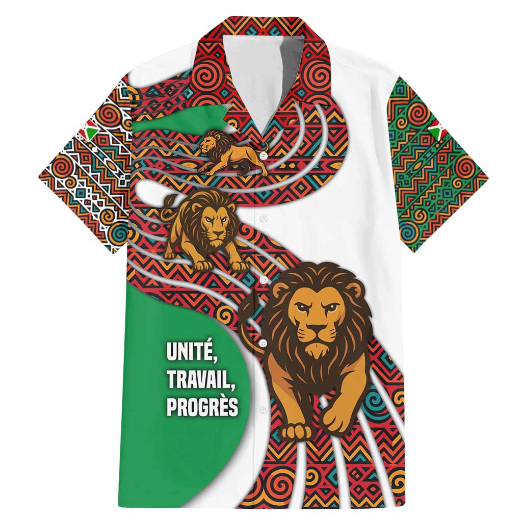 Burundi Lion Tribal Pattern Family Matching Mermaid Dress and Hawaiian Shirt with National Motto Unité Travail Progrès