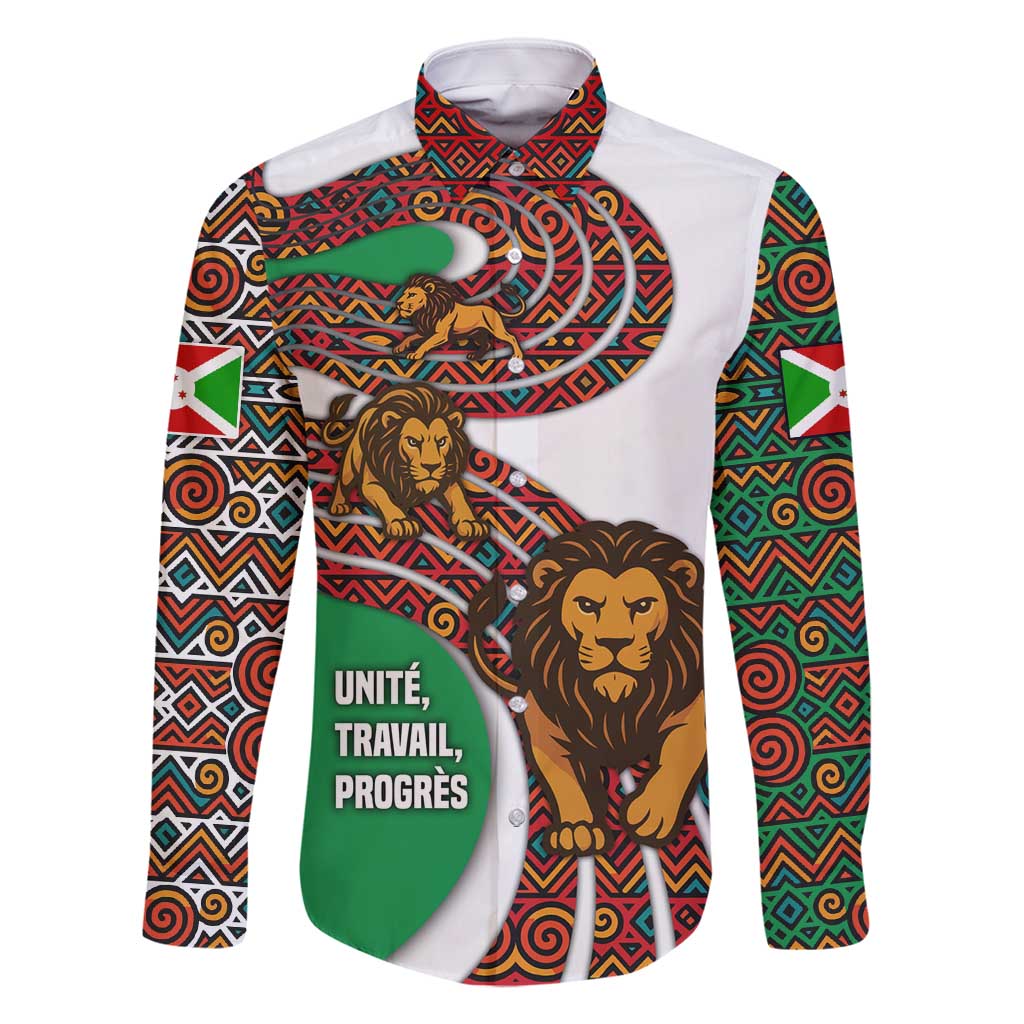 Burundi Lion Tribal Pattern Family Matching Mermaid Dress and Hawaiian Shirt with National Motto Unité Travail Progrès