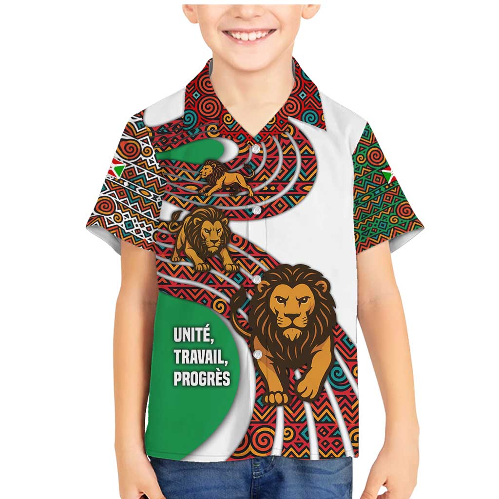 Burundi Lion Tribal Pattern Family Matching Mermaid Dress and Hawaiian Shirt with National Motto Unité Travail Progrès