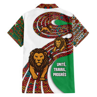 Burundi Lion Tribal Pattern Family Matching Off The Shoulder Long Sleeve Dress and Hawaiian Shirt with National Motto Unité Travail Progrès