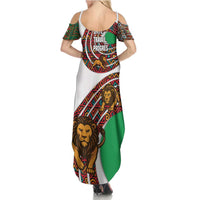Burundi Lion Tribal Pattern Family Matching Summer Maxi Dress and Hawaiian Shirt with National Motto Unité Travail Progrès
