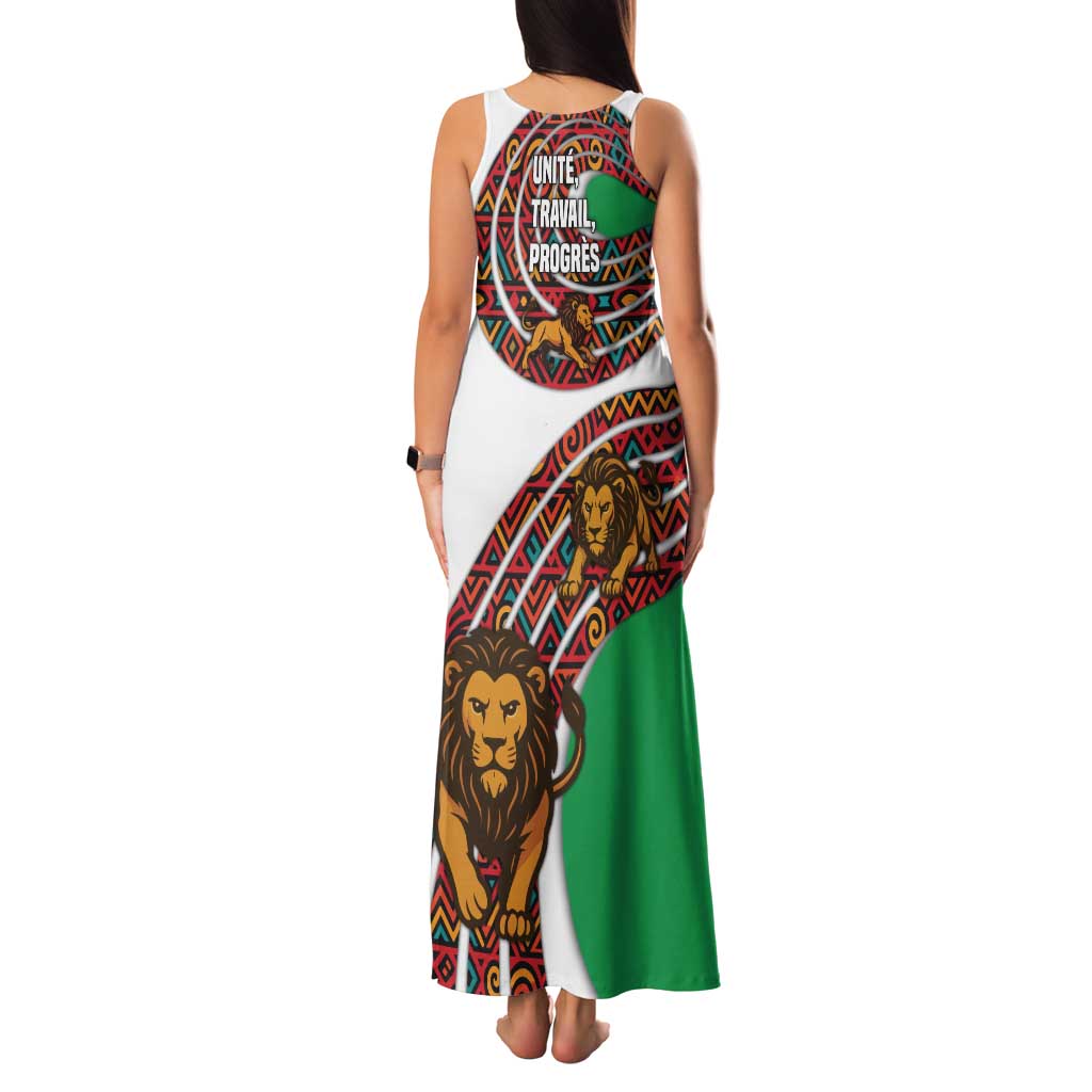 Burundi Lion Tribal Pattern Family Matching Tank Maxi Dress and Hawaiian Shirt with National Motto Unité Travail Progrès