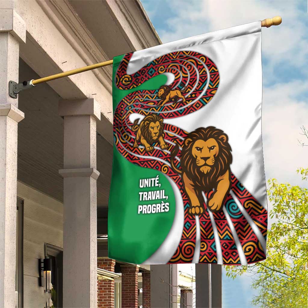 Burundi Lion Tribal Pattern Garden Flag with National Motto Unité Travail Progrès