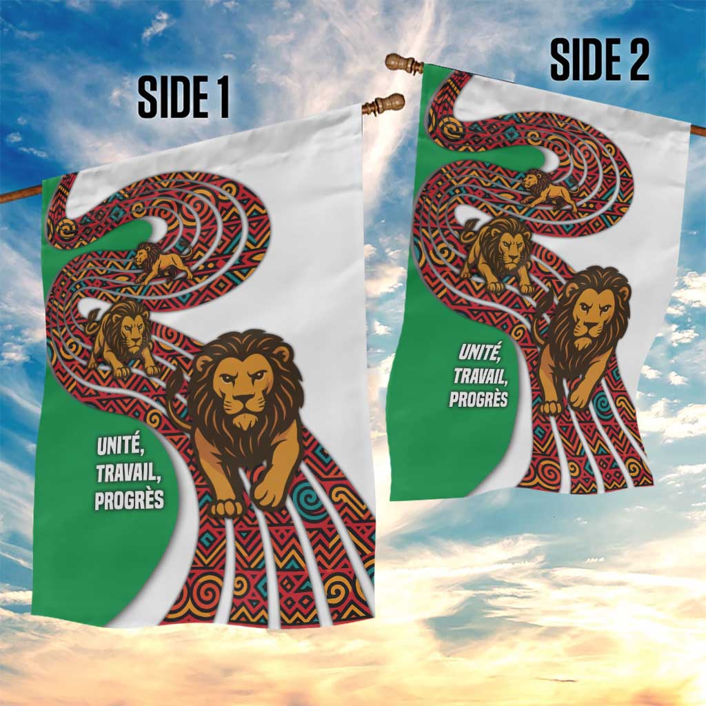 Burundi Lion Tribal Pattern Garden Flag with National Motto Unité Travail Progrès