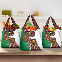 Burundi Lion Tribal Pattern Grocery Bag with National Motto Unité Travail Progrès