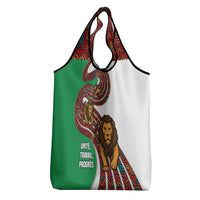Burundi Lion Tribal Pattern Grocery Bag with National Motto Unité Travail Progrès
