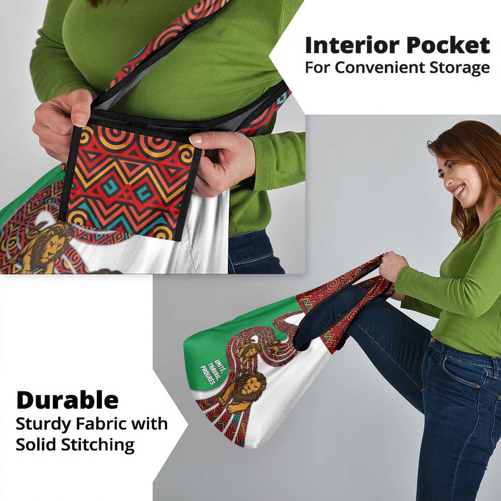 Burundi Lion Tribal Pattern Grocery Bag with National Motto Unité Travail Progrès