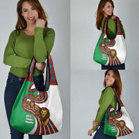 Burundi Lion Tribal Pattern Grocery Bag with National Motto Unité Travail Progrès