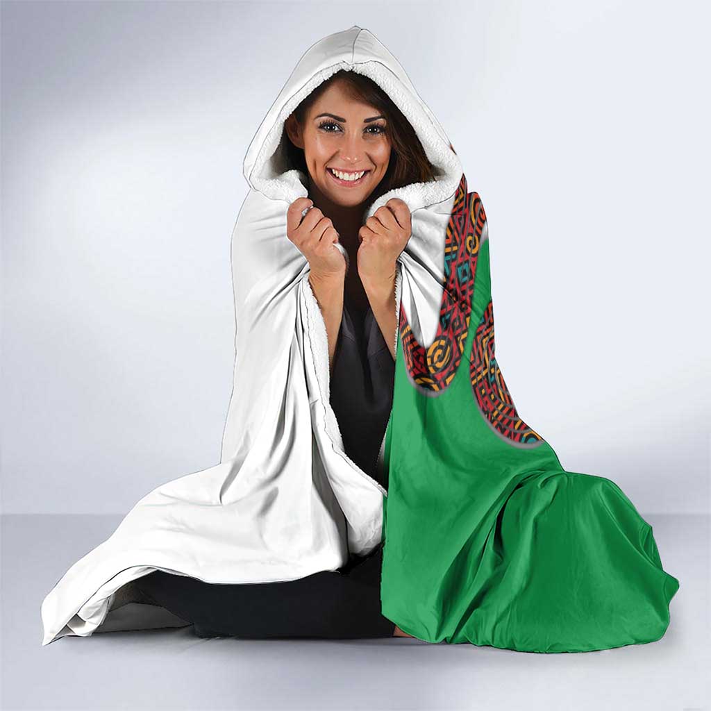 Burundi Lion Tribal Pattern Hooded Blanket with National Motto Unité Travail Progrès