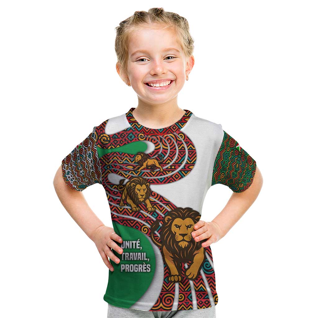 Burundi Lion Tribal Pattern Kid T Shirt with National Motto Unité Travail Progrès