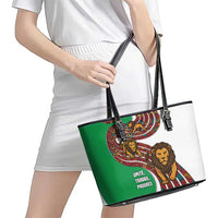 Burundi Lion Tribal Pattern Leather Tote Bag with National Motto Unité Travail Progrès