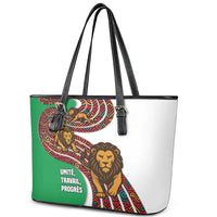 Burundi Lion Tribal Pattern Leather Tote Bag with National Motto Unité Travail Progrès