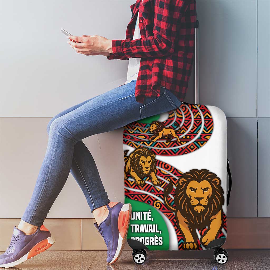 Burundi Lion Tribal Pattern Luggage Cover with National Motto Unité Travail Progrès