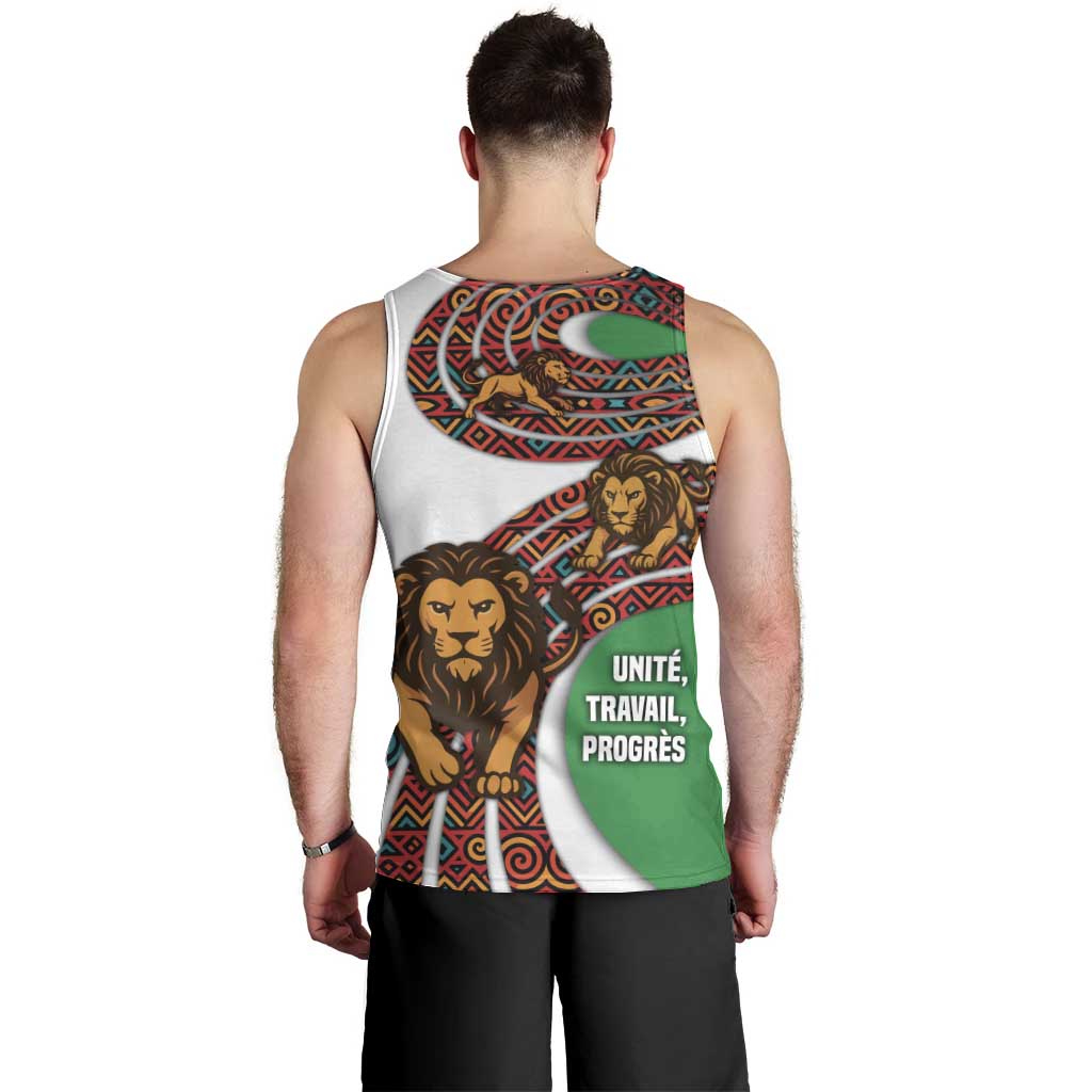 Burundi Lion Tribal Pattern Men Tank Top with National Motto Unité Travail Progrès