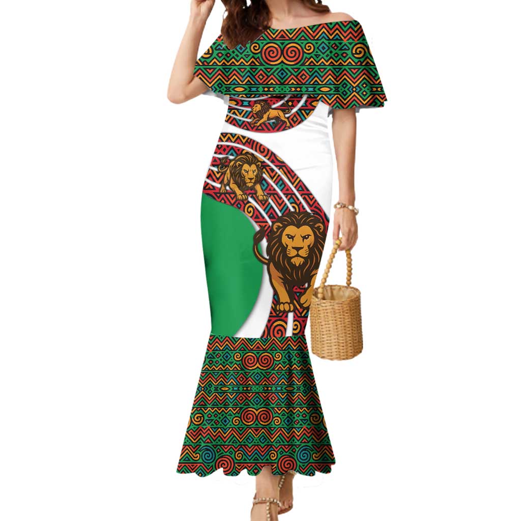 Burundi Lion Tribal Pattern Mermaid Dress with National Motto Unité Travail Progrès