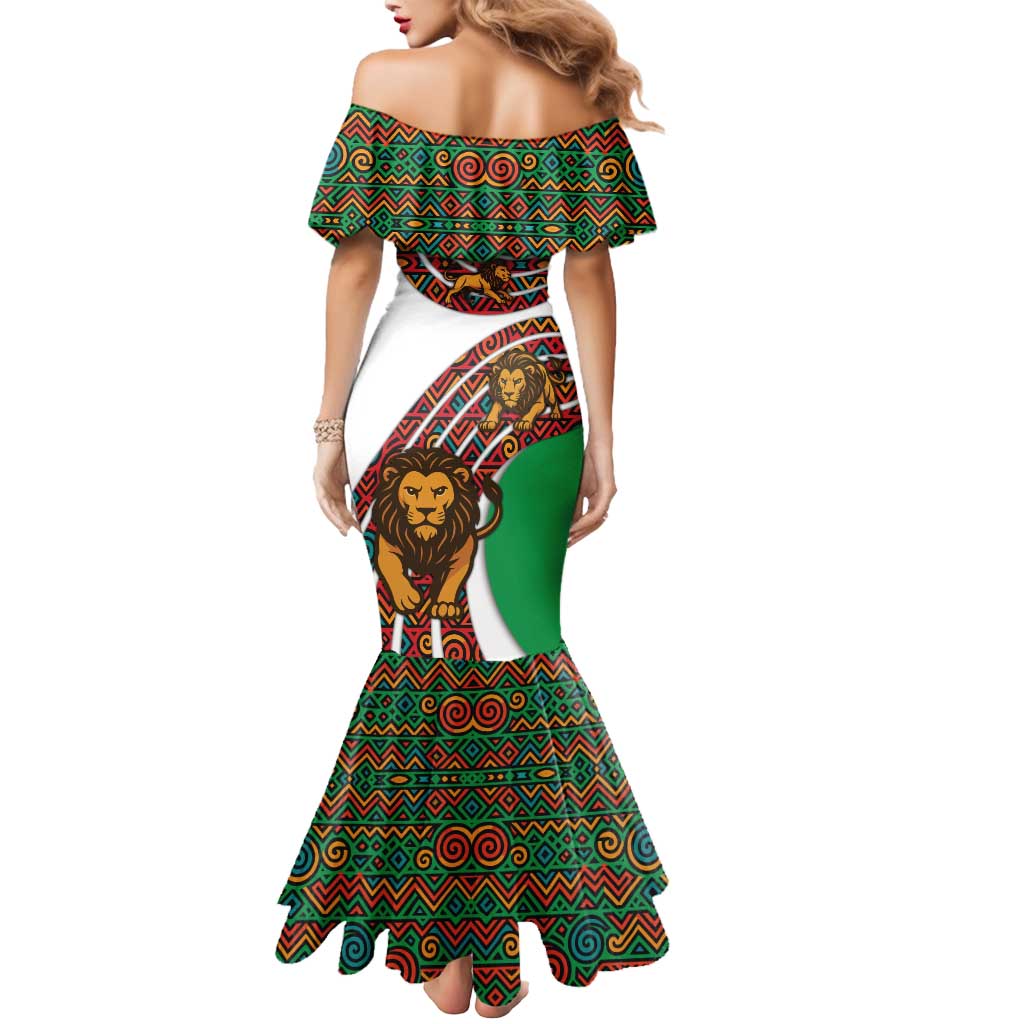 Burundi Lion Tribal Pattern Mermaid Dress with National Motto Unité Travail Progrès