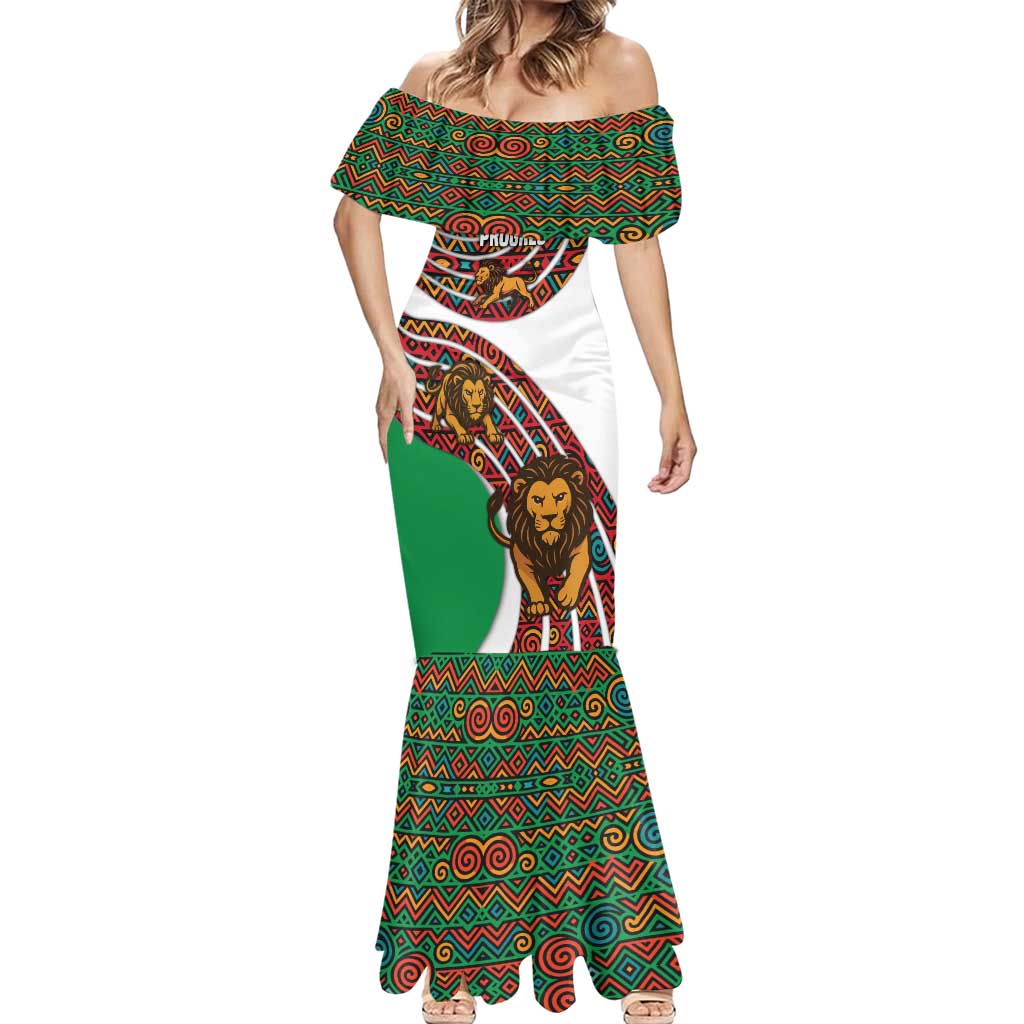 Burundi Lion Tribal Pattern Mermaid Dress with National Motto Unité Travail Progrès