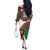 Burundi Lion Tribal Pattern Off The Shoulder Long Sleeve Dress with National Motto Unité Travail Progrès
