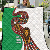 Burundi Lion Tribal Pattern Quilt with National Motto Unité Travail Progrès