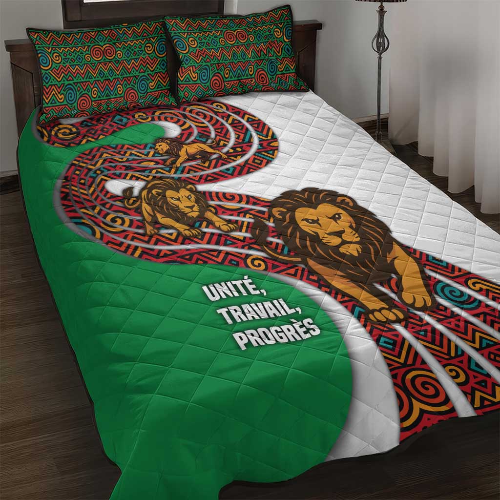 Burundi Lion Tribal Pattern Quilt Bed Set with National Motto Unité Travail Progrès