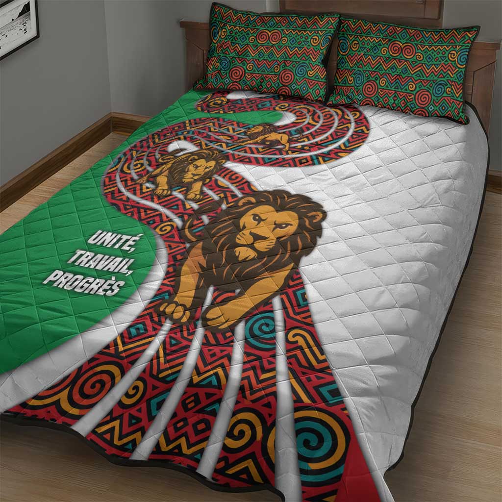 Burundi Lion Tribal Pattern Quilt Bed Set with National Motto Unité Travail Progrès
