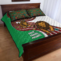 Burundi Lion Tribal Pattern Quilt Bed Set with National Motto Unité Travail Progrès