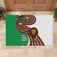 Burundi Lion Tribal Pattern Rubber Doormat with National Motto Unité Travail Progrès