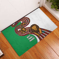 Burundi Lion Tribal Pattern Rubber Doormat with National Motto Unité Travail Progrès