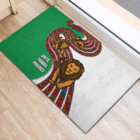 Burundi Lion Tribal Pattern Rubber Doormat with National Motto Unité Travail Progrès