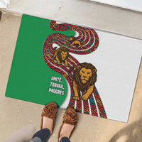 Burundi Lion Tribal Pattern Rubber Doormat with National Motto Unité Travail Progrès