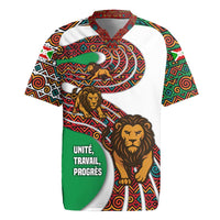 Burundi Lion Tribal Pattern Rugby Jersey with National Motto Unité Travail Progrès