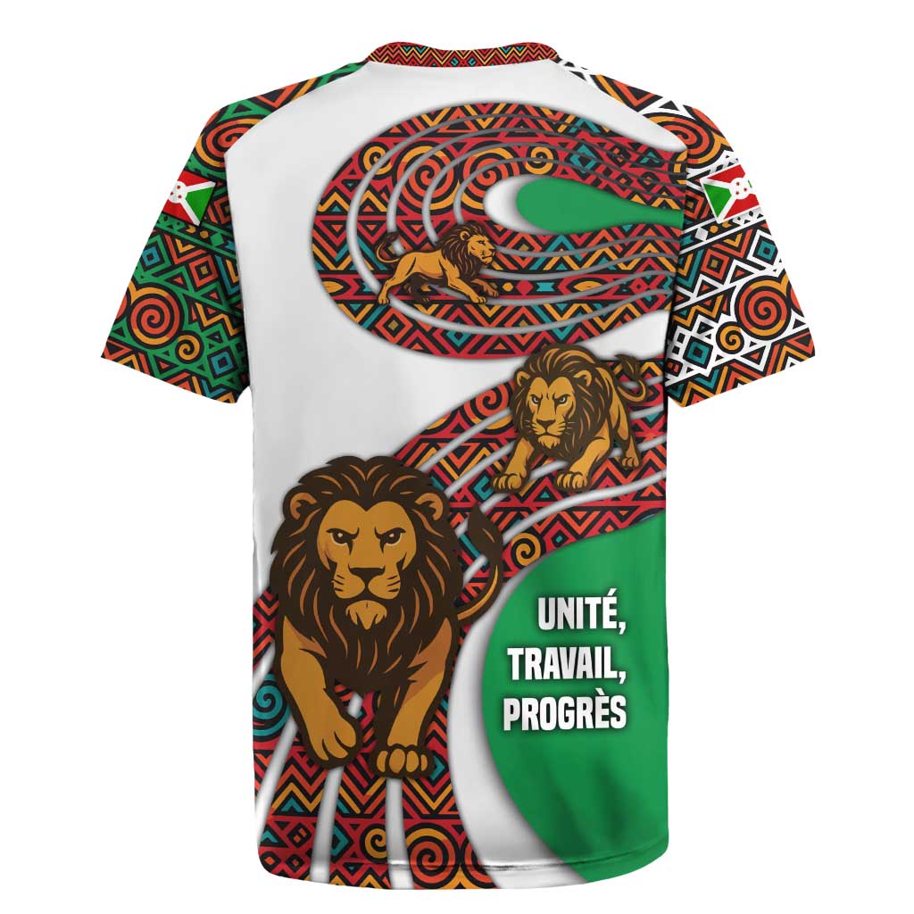 Burundi Lion Tribal Pattern Rugby Jersey with National Motto Unité Travail Progrès