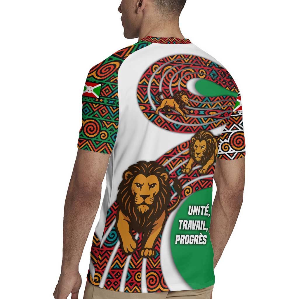 Burundi Lion Tribal Pattern Rugby Jersey with National Motto Unité Travail Progrès